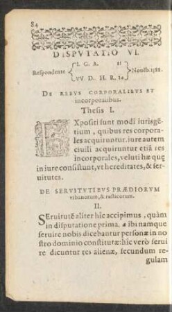 Disputatio VI. ... De Rebus Corporalibus Et incorporalibus.