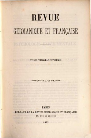 Revue germanique et française. 22. 1862