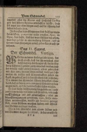 Das II. Capitel. Der Schwindel. Vertigo.