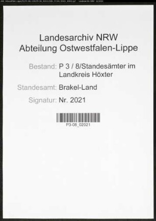 Sterberegister Standesamt Brakel-Land