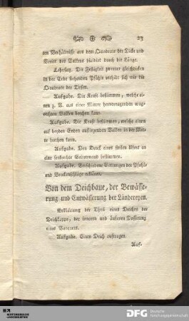 Von dem Deichbaue, der Bewässerung und Entwässerung der Ländereyen.