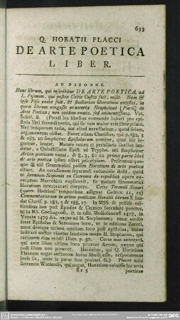 Q. Horatii Flacci De Arte Poetica Liber