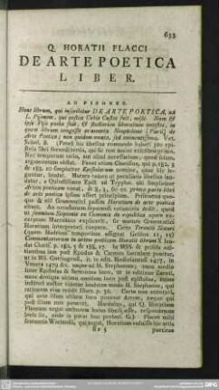 Q. Horatii Flacci De Arte Poetica Liber