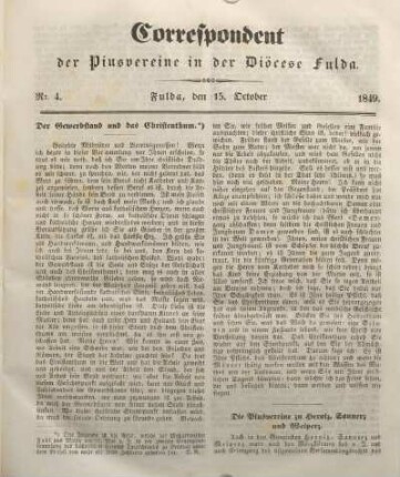 Nr. 4. Fulda, den 15. October 1849.