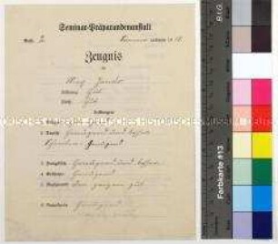 Zeugnis der Seminar-Präbandenanstalt für den Postschaffnersohn Max Jando für das Sommerhalbjahr 1918