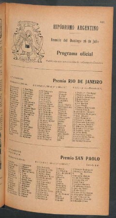 Hipódromo Argentino - Reunión del Domingo 26 de Julio [de 1908] - Programa oficial