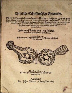 Christliche Schrifftmäßige Gedanken ... bei Anschauung des neuen CometSterns ... 1664