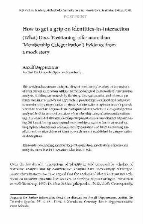 How to get a grip on identities-in-interaction. (What) Does "Positioning" offer more than "Membership Categorization"? Evidence from a mock story