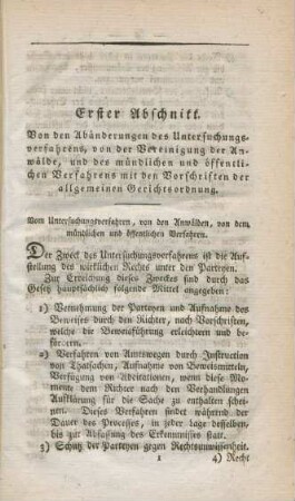 Erster Abschnitt. Von den Abänderungen des Untersuchungsverfahrens ...