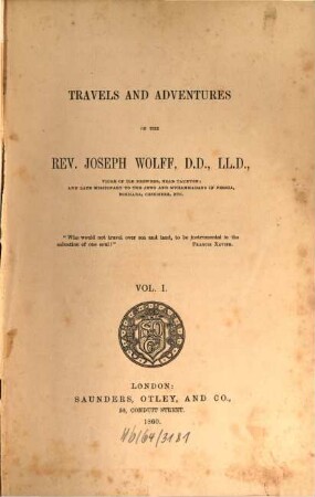 Travels and adventures of Joseph Wolff, I