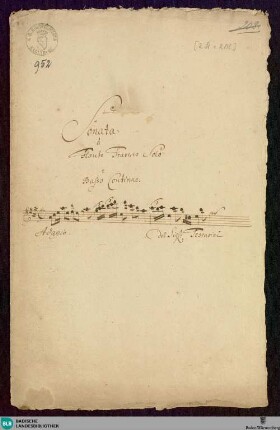 Sonatas - Mus. Hs. 952 : fl, bc; A