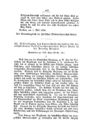 Befriedigung des Unterrichtsbedürfnisses für die verschiedenen Confessionsverwandten Einer Stadt in der Provinz Preußen : [IV. Elementarschulwesen]