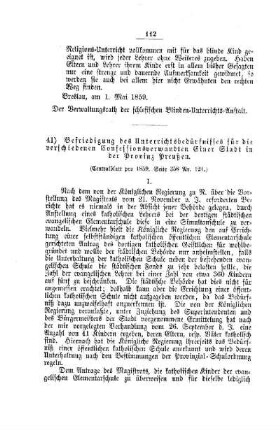 Befriedigung des Unterrichtsbedürfnisses für die verschiedenen Confessionsverwandten Einer Stadt in der Provinz Preußen : [IV. Elementarschulwesen]