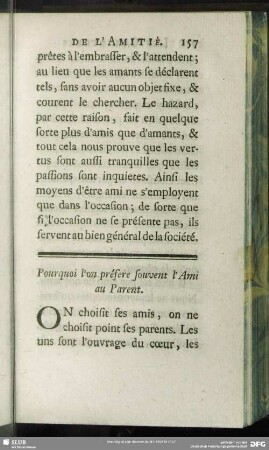 Pourquoi l'on présere souvent l' Ami au Parent