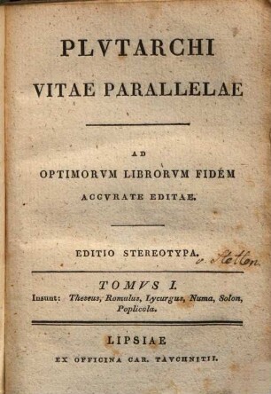 Plutarchi Vitae Parallelae, 1.