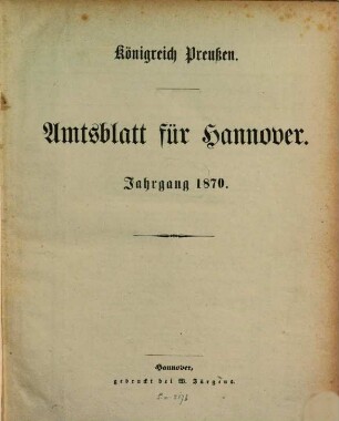 Amtsblatt für Hannover. 1870