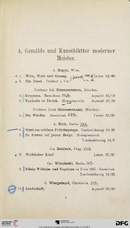 A. Gemälde und Kunstblätter moderner Meister (Nr. 1-180)