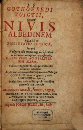 Contra Nivis albedinem dissertatio physica