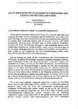 Kulturspezifische Standards als Prinzipien der lexikalischen Organisation