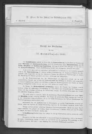 Bericht des Vorstandes für das 77. Geschäftsjahr 1931.