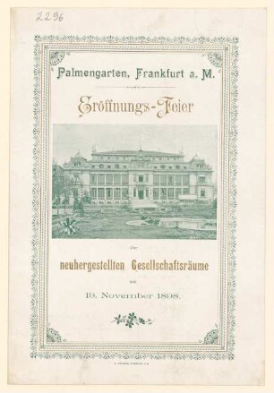 Menükarte : Eröffnungs-Feier der neuhergestellten Gesellschaftsräume, Palmengarten