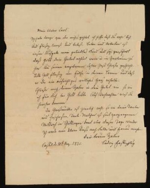 Brief von Ludwig Hassenpflug an Karl Hassenpflug