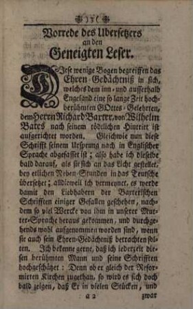 Des Englischen Lehrers Richard Baxters Ehrengedächtniß