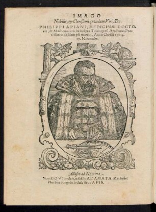 Imago Nobilis, et Clarißimi quondam Viri, Dn. Philippi Apiani ...