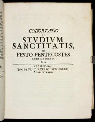 Cohortatio Ad Studium Sanctitatis, In Festo Pentecostes Anni MDCCXXIV. P.P.