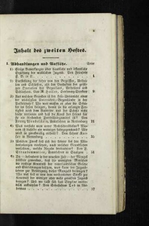 Inhalt des zweiten Heftes