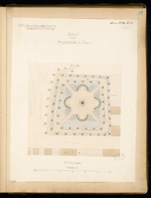 Gefallenendenkmal, Calau Monatskonkurrenz Juni 1877: Lageplan 1:250; Maßstabsleiste