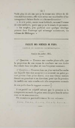 Faculté des sciences de Paris. Licence ès sciences mathématiques.