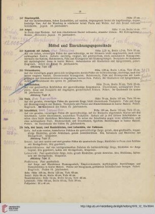 Möbel und Einrichtungsgegenstände (Nr. 249-267)