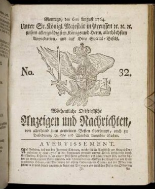 No. 32. Montags, den 6ten August 1764.