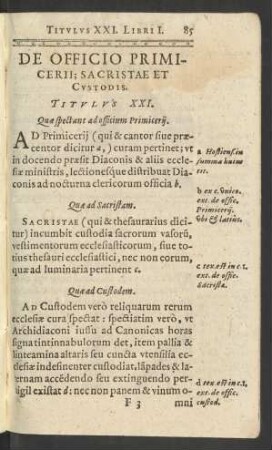 De Officio Primicerii; Sacristae Et Custodis. Titulus XXI.