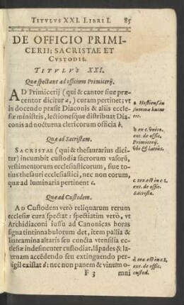 De Officio Primicerii; Sacristae Et Custodis. Titulus XXI.