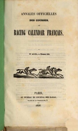 Annales officielles des courses ou racing calendar français, 3/4. 1850/51