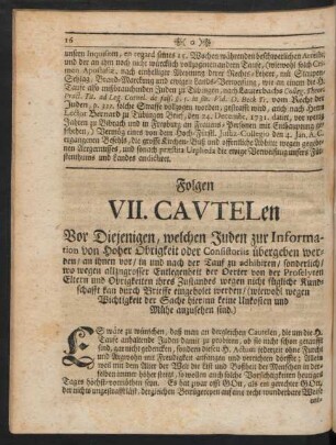 Folgen VII. Cautelen