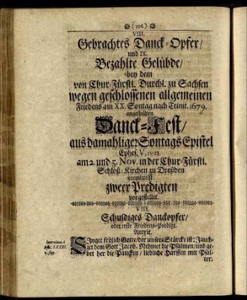 VIII. Gebrachtes Danck-Opfer