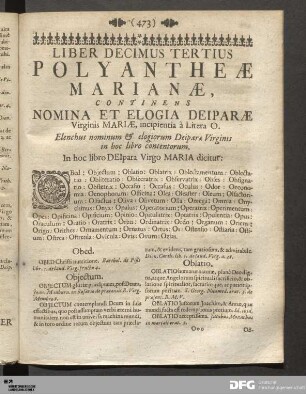 Liber Decimus Tertius [Litera O].