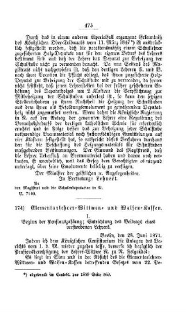 Gnadenzeit für die Hinterbliebenen der Elementarlehrer : [IV. Seminarien, Bildung der Lehrer und deren persönliche Verhältnisse]