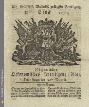 11tes Stück, Dienstags den 12ten Martii 1771