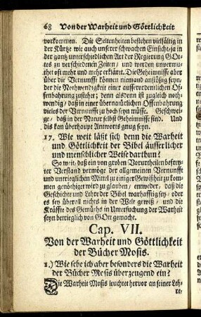 Cap. VII. Von der Warheit und Göttlichkeit der Brüder Mosis.