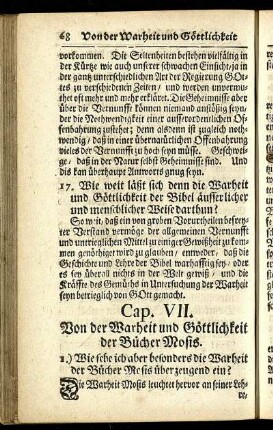 Cap. VII. Von der Warheit und Göttlichkeit der Brüder Mosis.