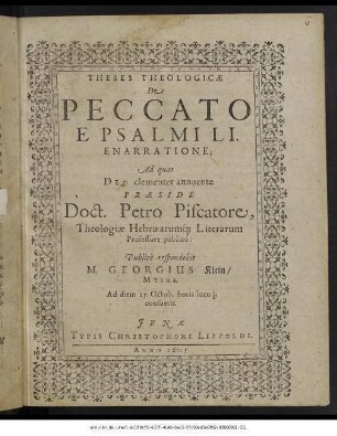 Theses Theologicae De Peccato E Psalmi LI. Enarratione
