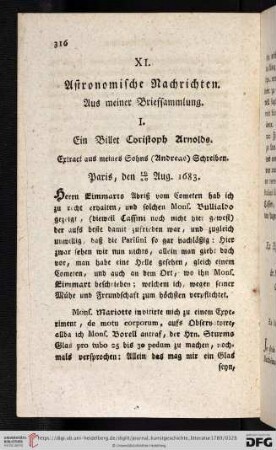 XI. Astronomische Nachrichten aus meiner Briefsammlung
