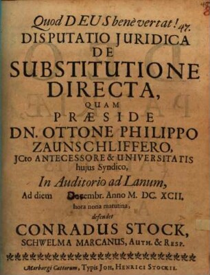 Disp. iur. de substitutione directa