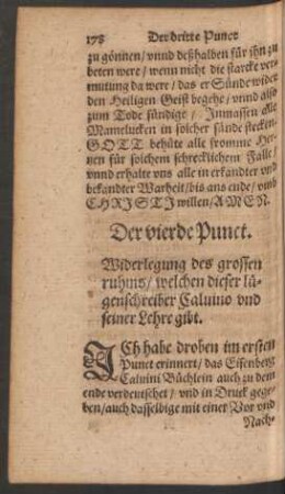 Der vierde Punct. Widerlegung des grossen ruhms/ welchen dieser lügenschreiber Calvino und seiner Lehre gibt.