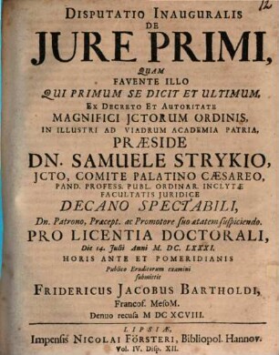 Disp. inaug. de iure primi