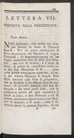 Lettera VII. Risposta Alla Precedente